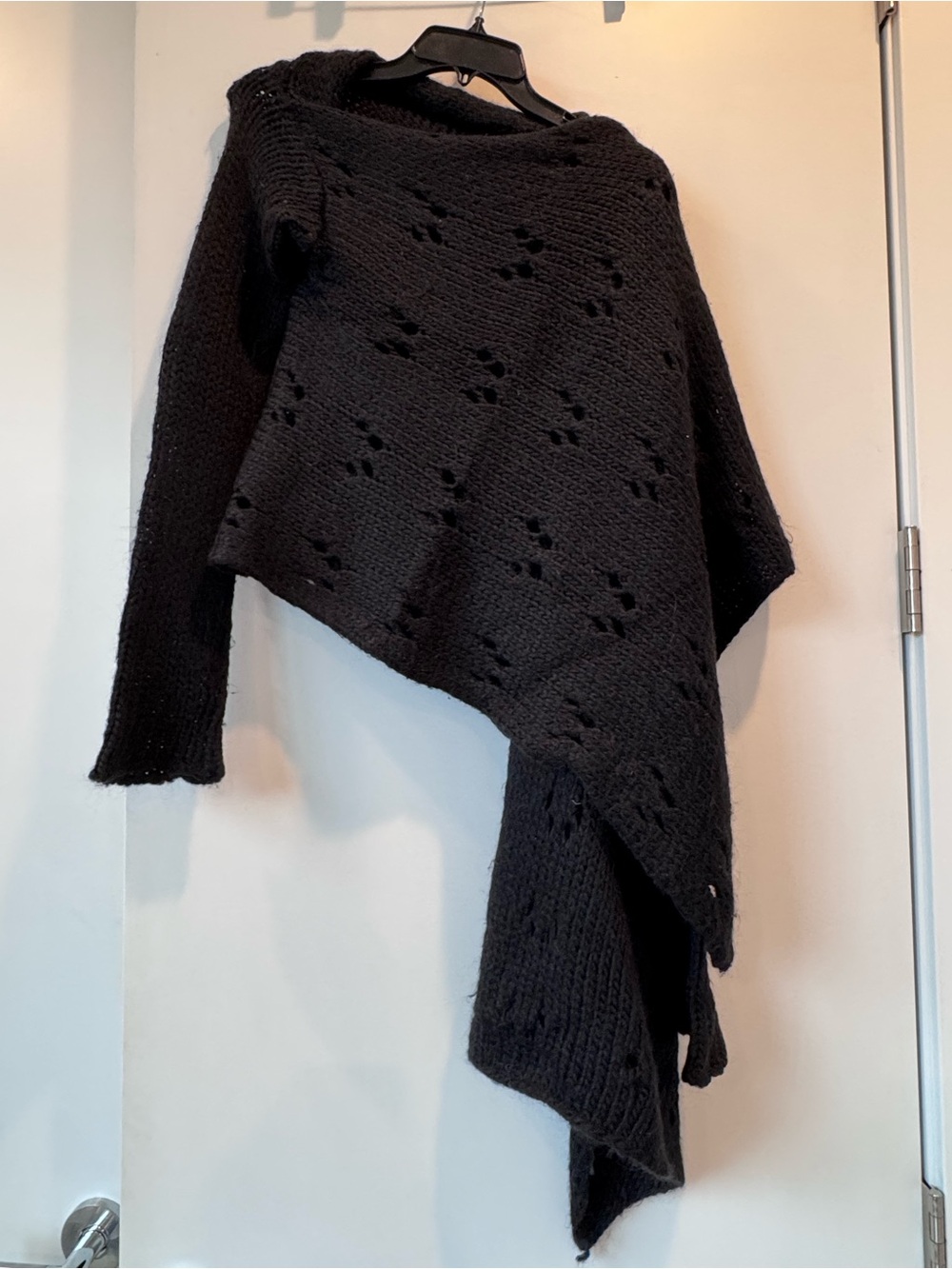 Women's Black Asymmetric Knit Poncho Sweater